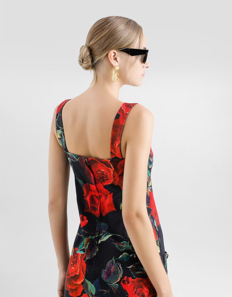 Dolce & Gabbana Short rose-print rush-stitch dress Print F6TMVTFSFN8