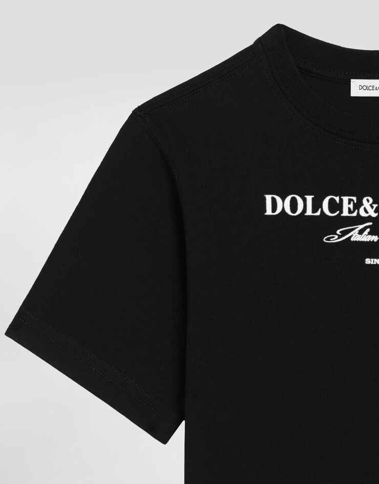 Dolce & Gabbana Short-sleeved jersey t-shirt with Dolce&Gabbana print Black L4JTHUG7P1Y