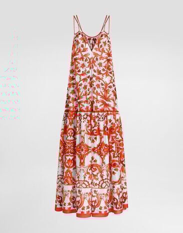 Dolce & Gabbana Majolica-print habotai long dress Multicolor F615ETGDDRG