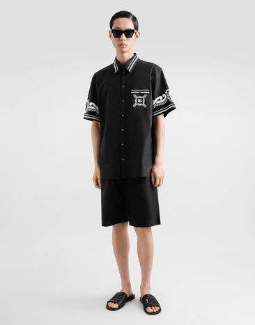 Dolce & Gabbana Poplin shirt with printed details Black G5LG9TGI960