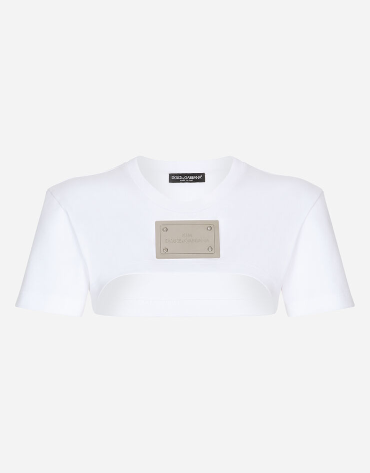 Dolce & Gabbana KIM DOLCE&GABBANA Cropped jersey T-shirt with “KIM Dolce&Gabbana” tag White F8T99THU7H8