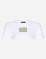 Dolce & Gabbana KIM DOLCE&GABBANA Cropped jersey T-shirt with “KIM Dolce&Gabbana” tag Black F9M32ZHUML6
