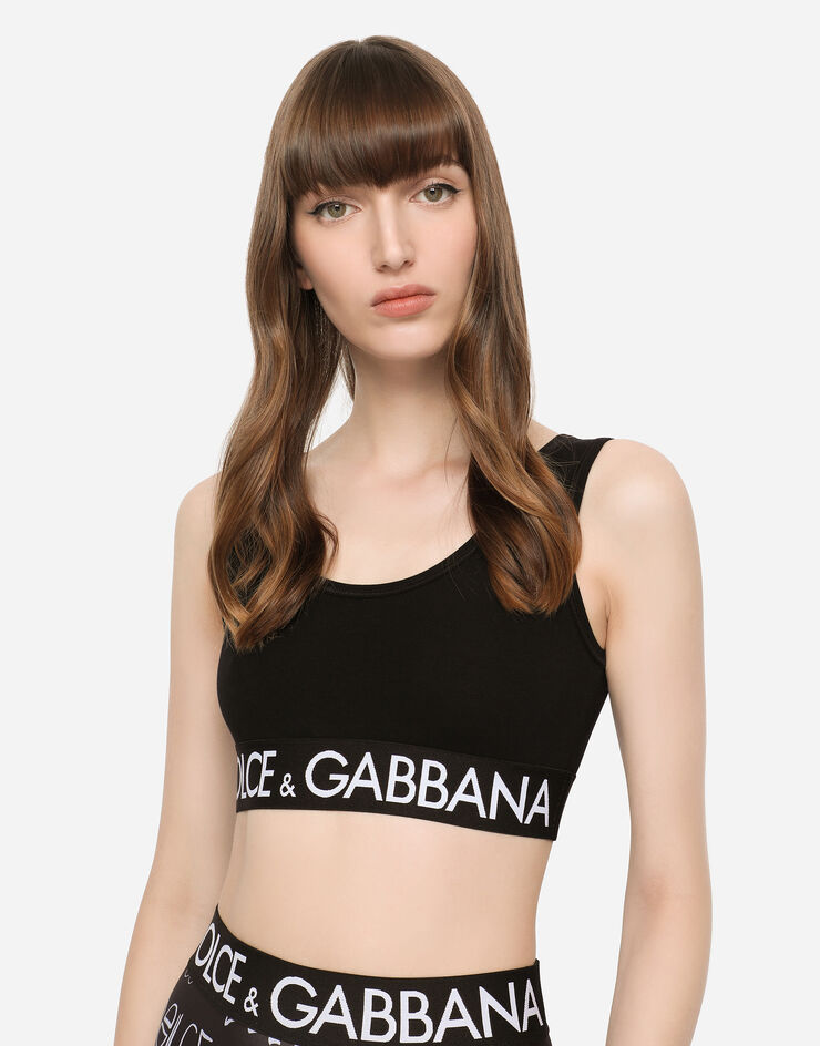 Dolce & Gabbana Jersey top with branded elastic Black F75H7TFUEEY