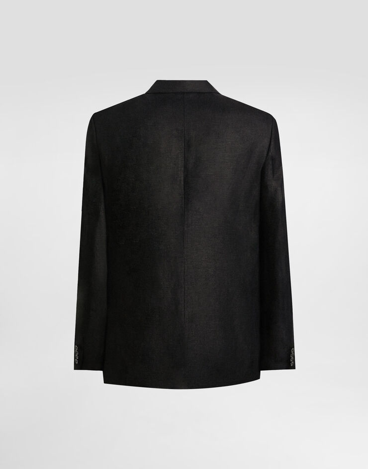 Dolce & Gabbana Zweireihige Jacke aus Leinenstoff Schwarz G2QS7TFU4MC