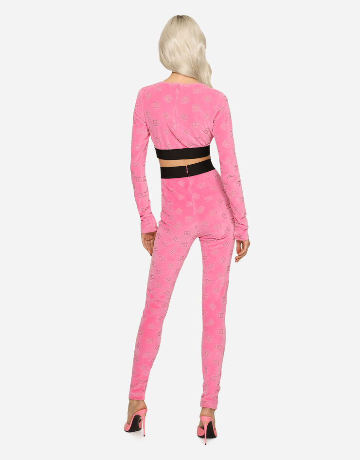 Dolce & Gabbana Flocked jersey leggings with all-over DG logo Pink FTCQKTFJ7DL