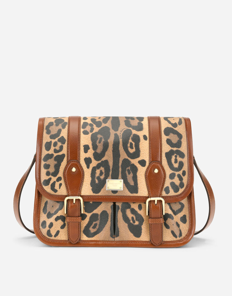 Dolce & Gabbana Bolso messenger en crespo estampado leopardo con placa con logotipo Multicolor BB6817AW384