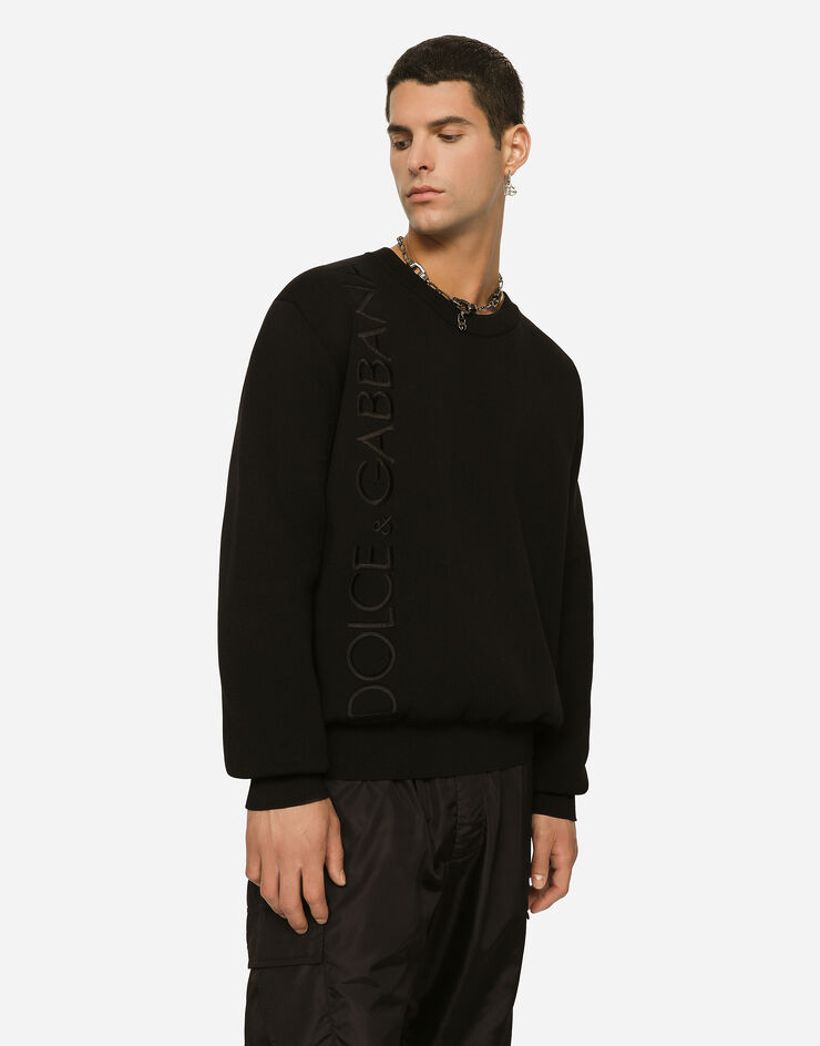Dolce & Gabbana Maglia girocollo lana tecnica con ricamo Nero GXN47ZJEMJ3