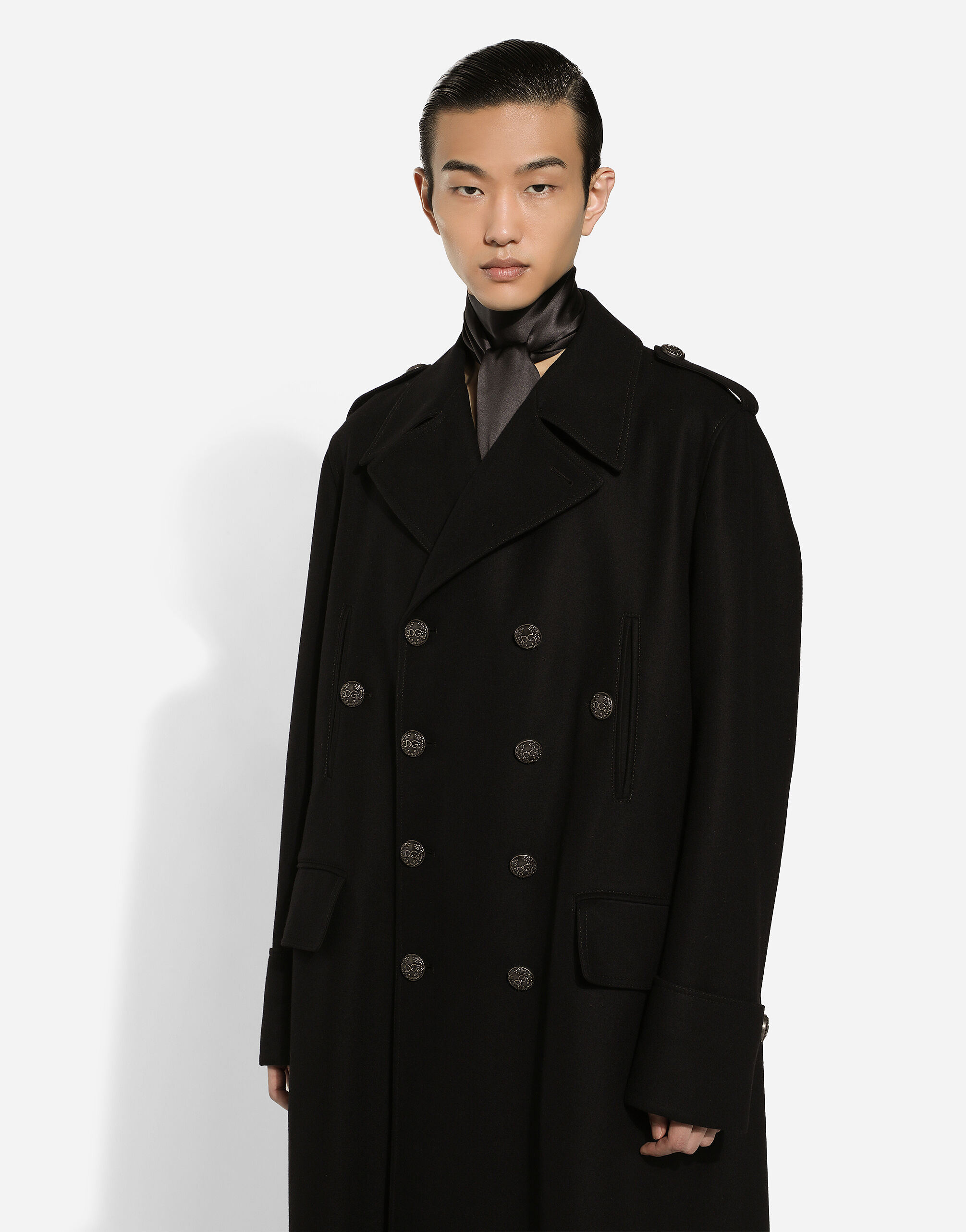 Abrigo militar largo de lana en Negro de Hombre Dolce Gabbana