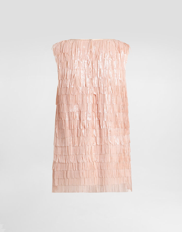 Dolce & Gabbana Ärmelloses Top mit Paillettenfransen-Stickerei Rosa F7AY0TFLSLR