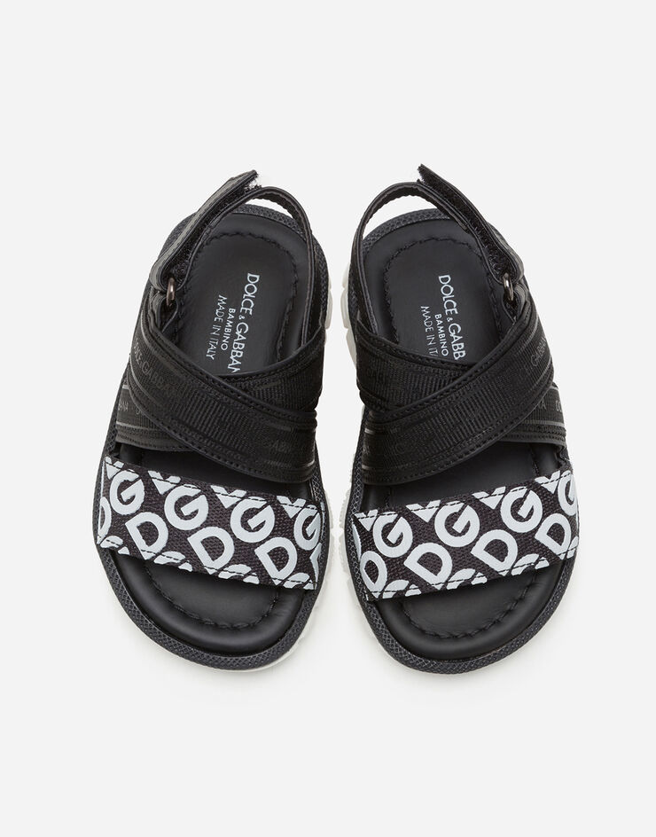 Dolce & Gabbana Beachwear sandals in calfskin with ribbon logo and DG rubber BLACK/WHITE DN0142AX182