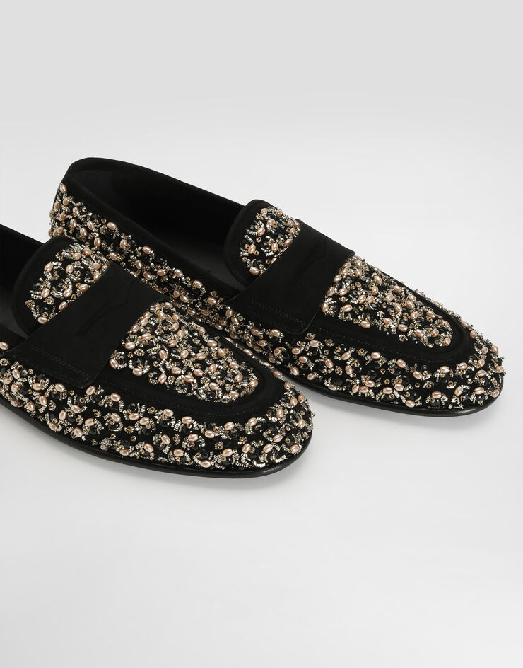 Dolce & Gabbana Suede slipper with embroidery Dolce & Gabbana Suede slipper with embroidery Black A50755A0184