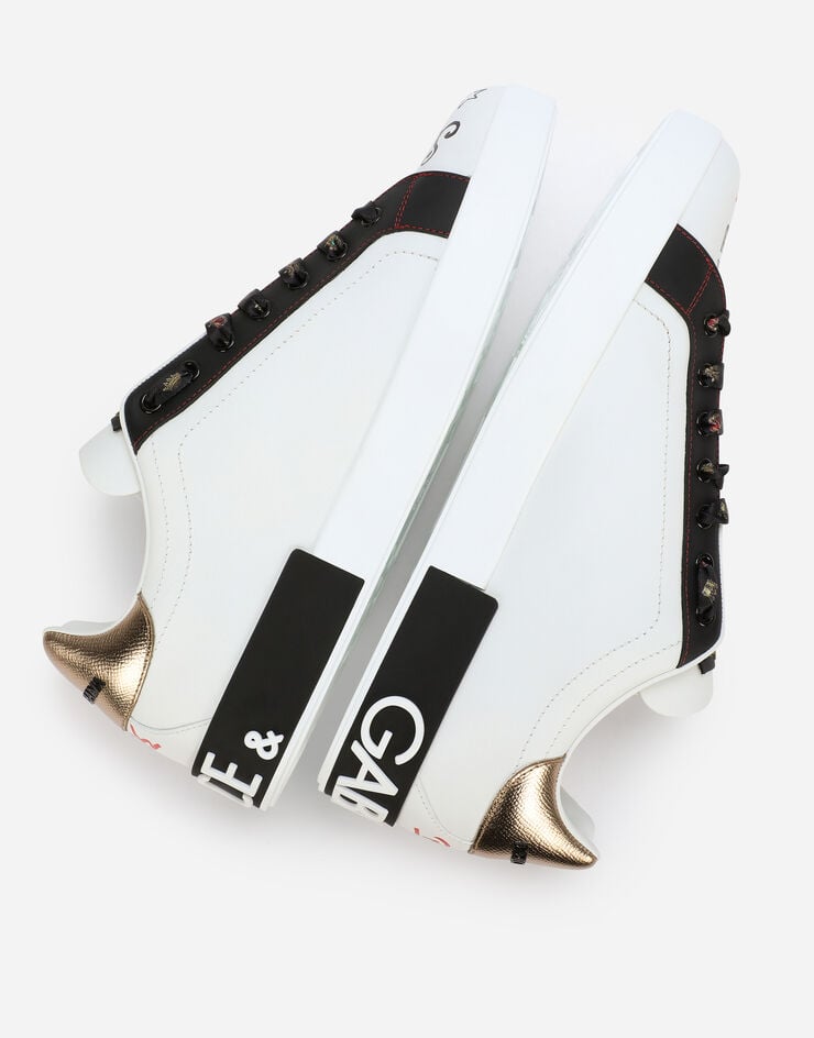 Dolce & Gabbana Sneaker Portofino in vitello nappato stampato con patch e ricami Bianco CS1570AZ268