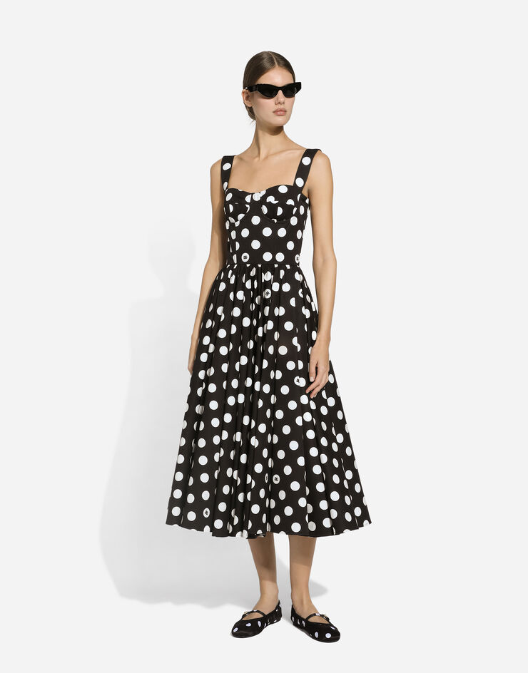 Dolce & Gabbana Cotton calf-length corset dress with polka-dot print Print F6JJDTHS5R9