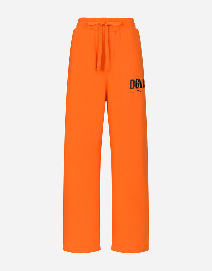 Dolce & Gabbana Jogginghose mit weitem Bein aus Baumwolljersey mit Print DGVIB3:<br>• Orange<br>• Gerippter Bund mit Gummizug<br>• Taschen an den Seiten<br>• Tasche hinten<br>• Innenbeinlänge 83 cm bei Größe S <br>• Beinsaum 26 cm bei Größe S <br>• Das Model ist 175 cm groß und trägt Größe M IT<br>• Made in Italy Orange FT006TG7K3G