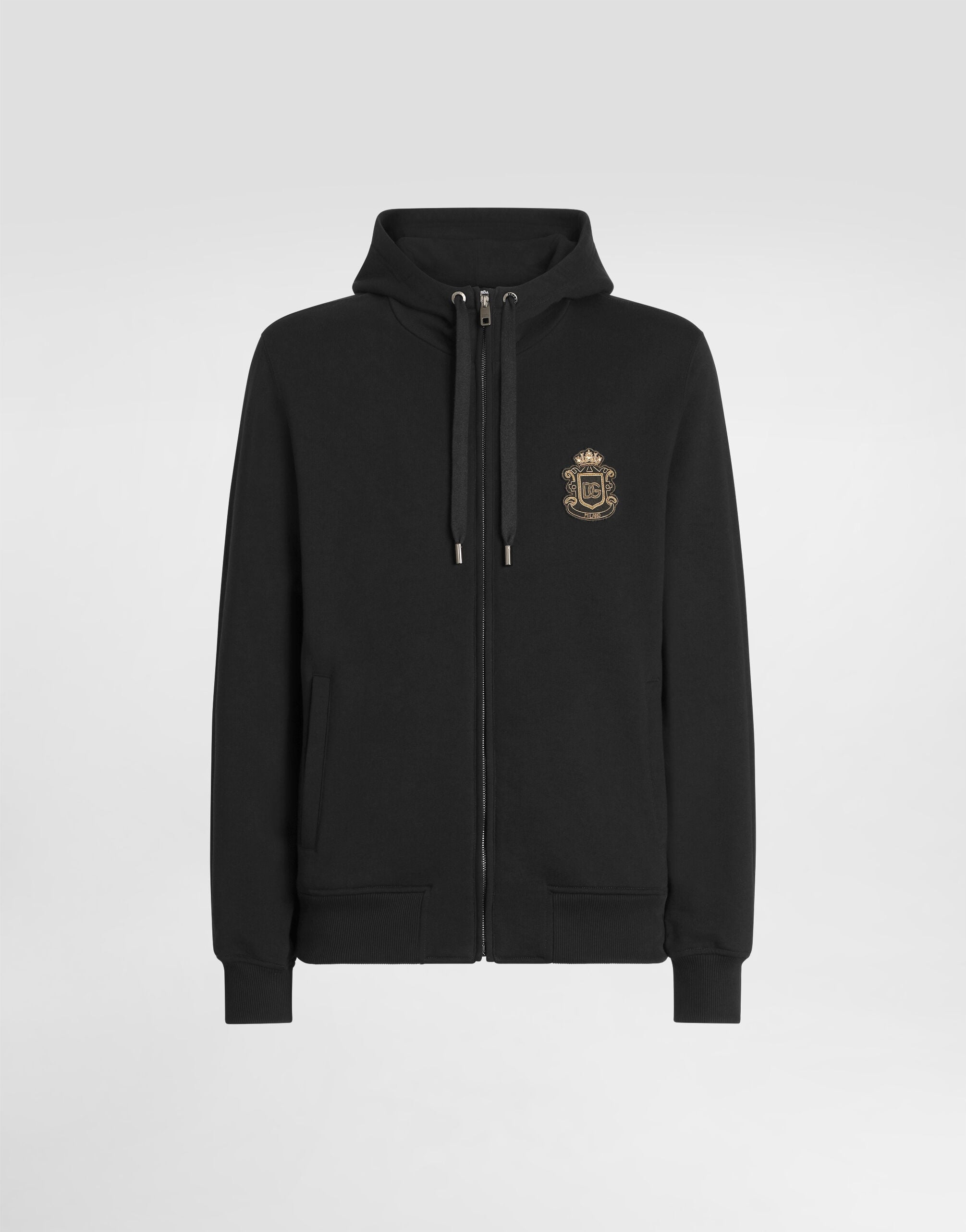 Dolce & Gabbana スウェット　ジャケット 9/10 140cm DOLCE & GABBANA Sweater Black Logo Plaque Hooded Full Zip IT54