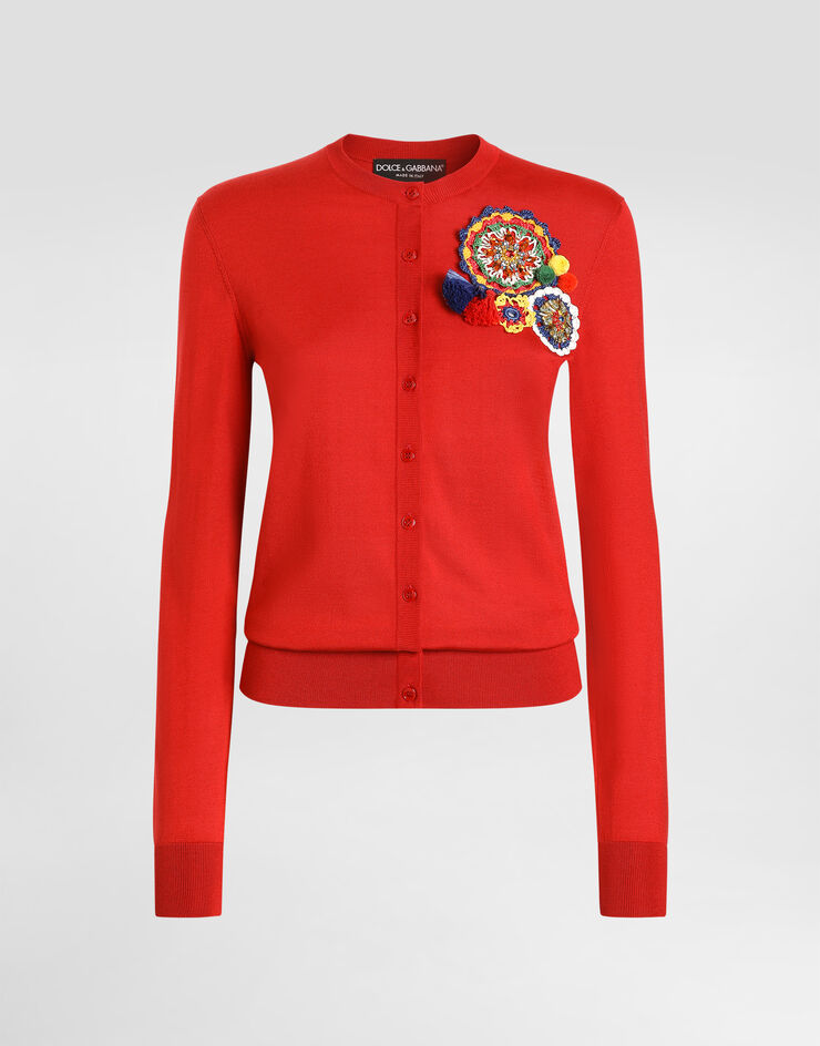 Dolce & Gabbana 실크 소재 플레인 니트 카디건 레드 FXV09ZJBSPY