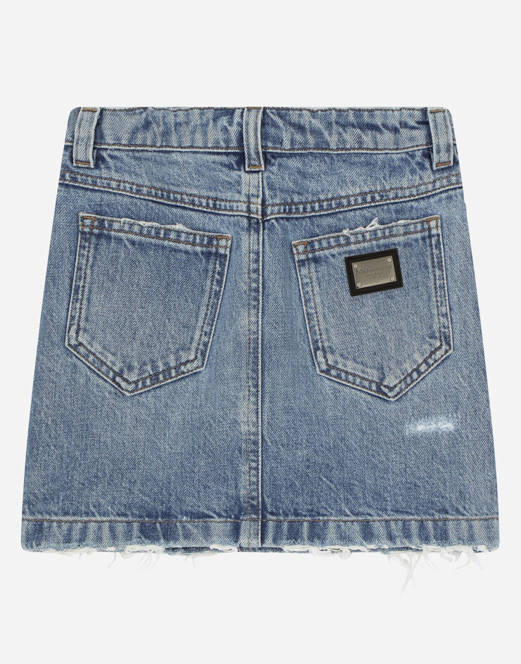 DolceGabbanaSpa 5-pocket short denim skirt with rose patch Azure L54I55LDB51