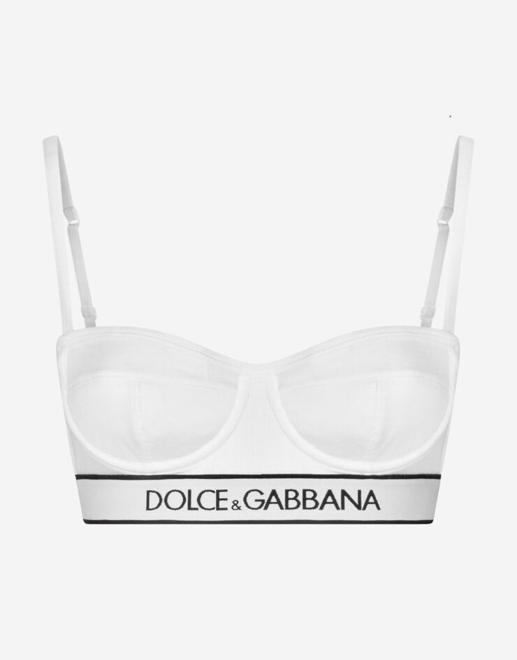 Fine-rib jersey balconette bra with branded elastic in WHITE for Women