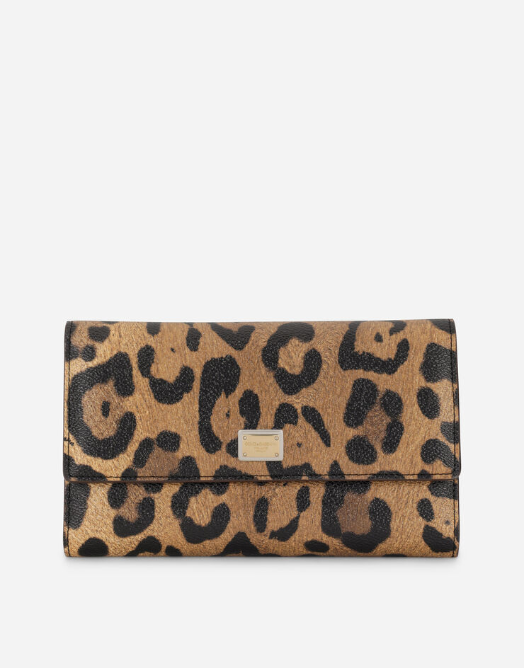 Dolce & Gabbana Portadocumentos en crespo estampado leopardo con placa con logotipo Multicolor BI1382AW384