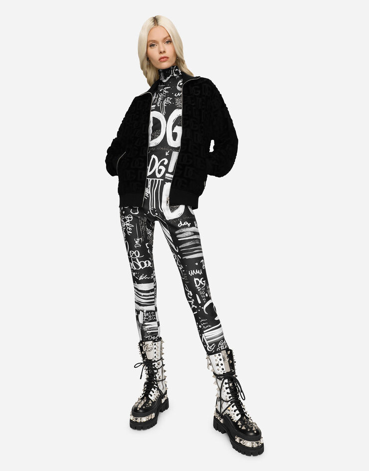 Dolce & Gabbana Sudadera de punto con motivo integral DG en jacquard y cremallera Negro F9O51TFJ7DM