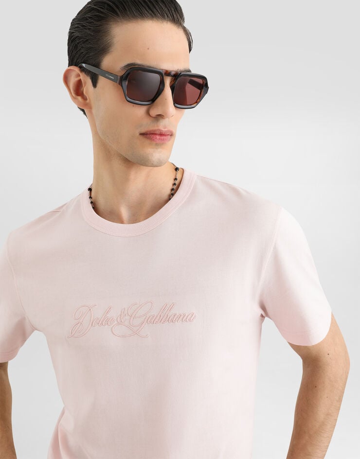 Dolce & Gabbana Cotton t-shirt with dg embroidery Dolce & Gabbana Cotton t-shirt with dg embroidery Pink G8PT1ZG7P9K