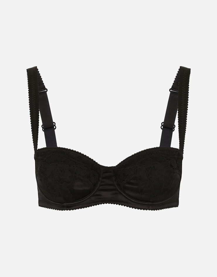 Satin balconette bra with lace detailing in BLACK for