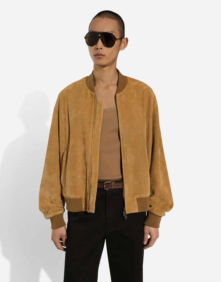 Dolce & Gabbana Perforated suede jacket Beige G9AZRLHULUL