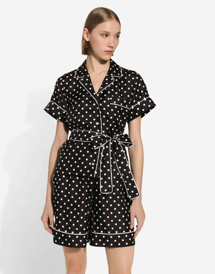 Dolce & Gabbana Kurzarm-Pyjamabluse aus Seide mit Punkteprint Drucken F5G67TIS1VM