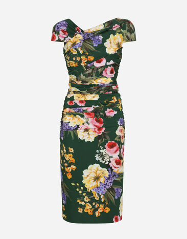 Dolce & Gabbana Charmeuse draped sheath dress with garden print Print F6GAZTHS5Q0