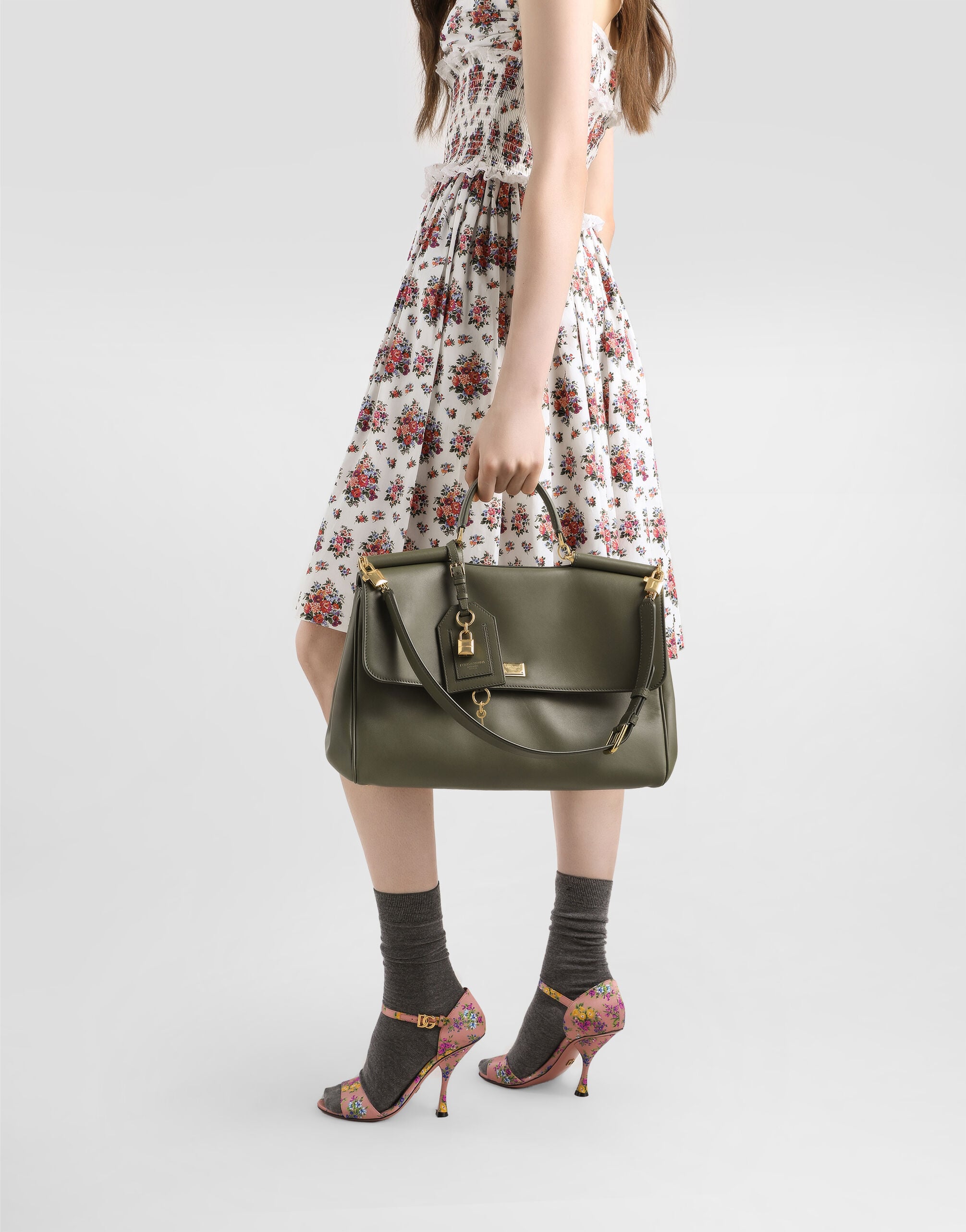 Maxi My Sicily handbag in plongé calfskin in Green for Women