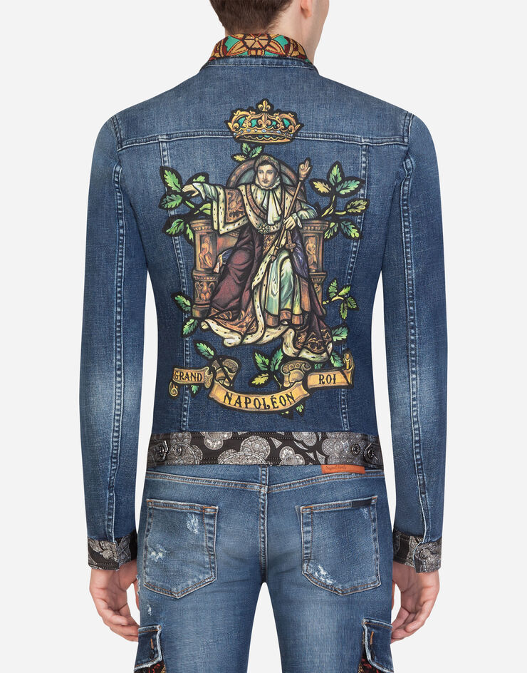 Dolce & Gabbana STRETCH DENIM JACKET WITH JAQUARD STAINED GLASS WINDOW STYLE INSERTS BLEU G9OH7DG8CD3