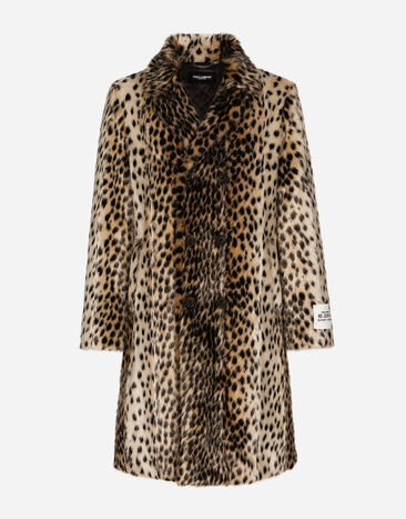Dolce&Gabbana Abrigo de pelo sintético con motivo de lince en jacquard Multicolor G038TTFJPAF