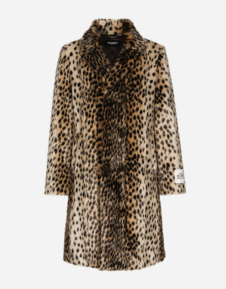 Dolce&Gabbana Abrigo de pelo sintético con motivo de lince en jacquard Multicolor G038TTFJPAF