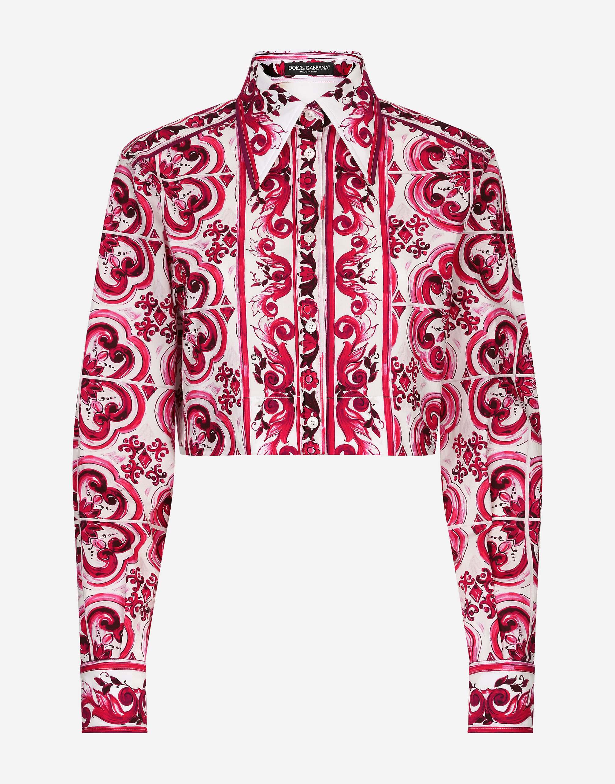 Dolce & Gabbana 마욜리카 프린트 포플린 크롭 셔츠 푸시아 핑크 BB6003A1001