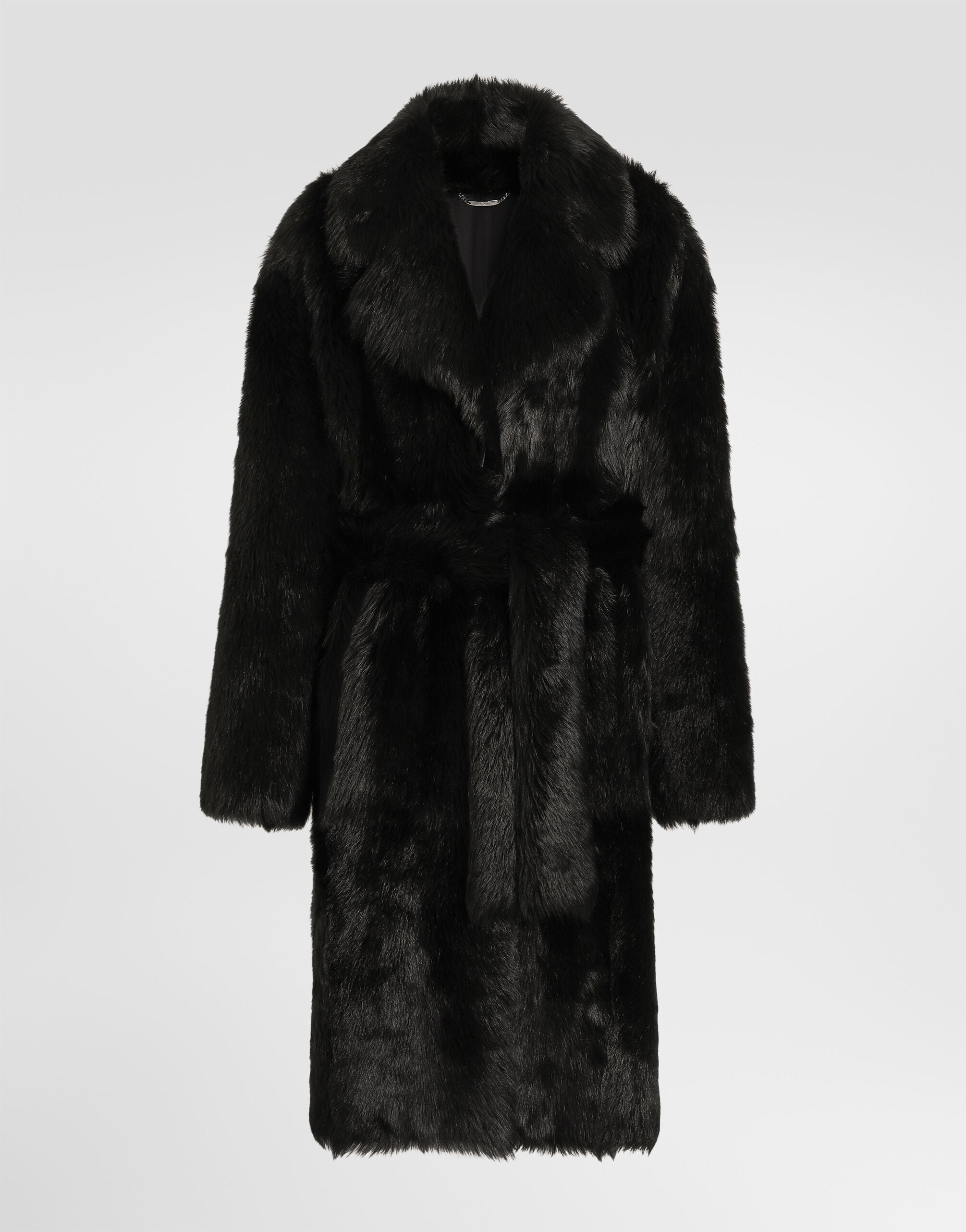 Blackのメンズ Long-haired shearling coat | Dolce&Gabbana®