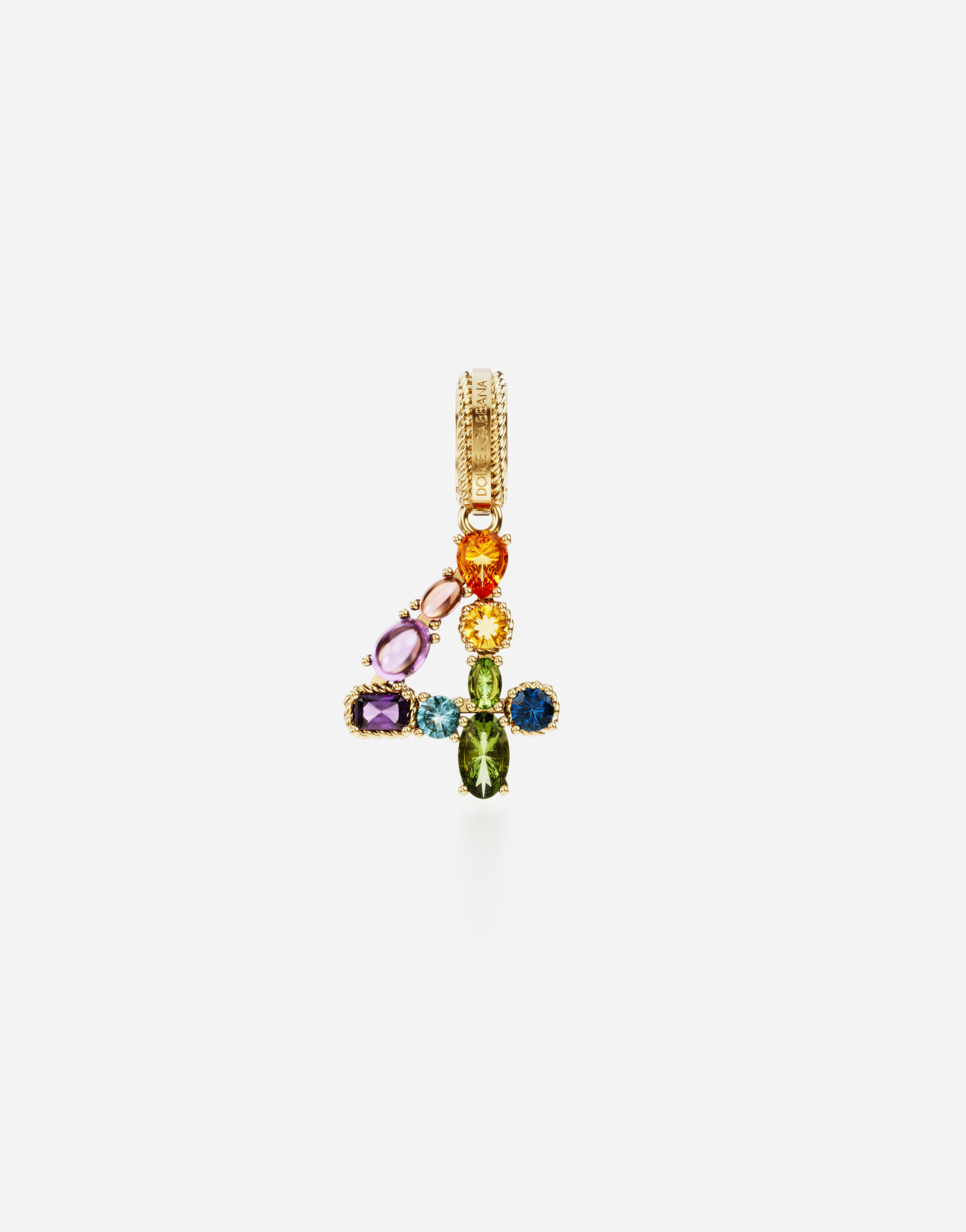 Dolce & Gabbana Anhänger „Rainbow“ aus 18 kt Gelbgold mit mehrfarbigen Edelsteinen, die die Zahl 4 darstellen GOLD WANR1GWMIXQ
