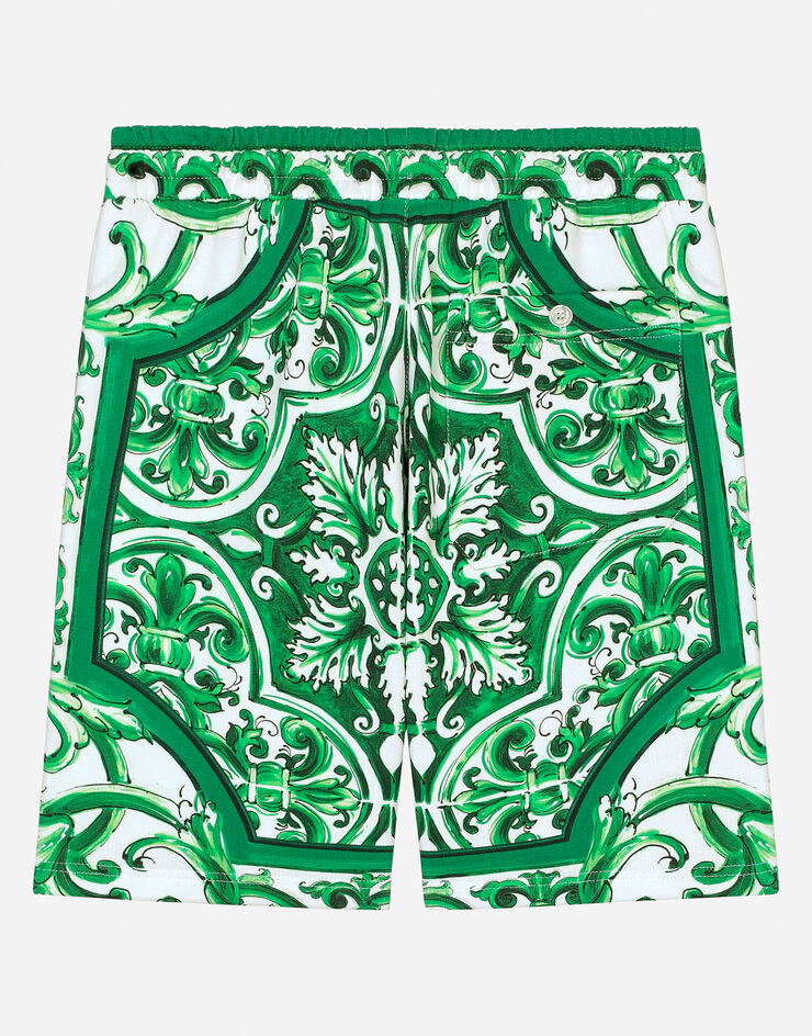Dolce & Gabbana Bermudas aus Jersey mit grünem Majolika-Print Drucken L4JQT4II7EF
