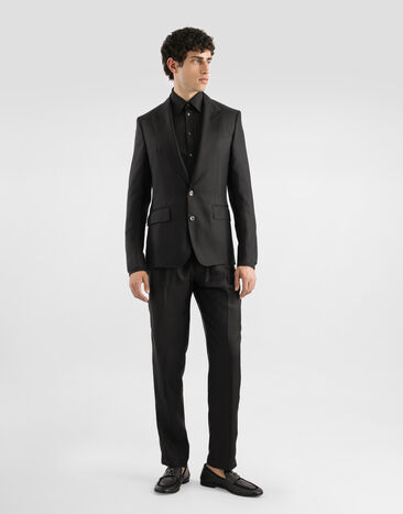 Dolce & Gabbana Chaqueta de botonadura sencilla Sicilia Light en sarga de seda Black G2UQ8TFU10S