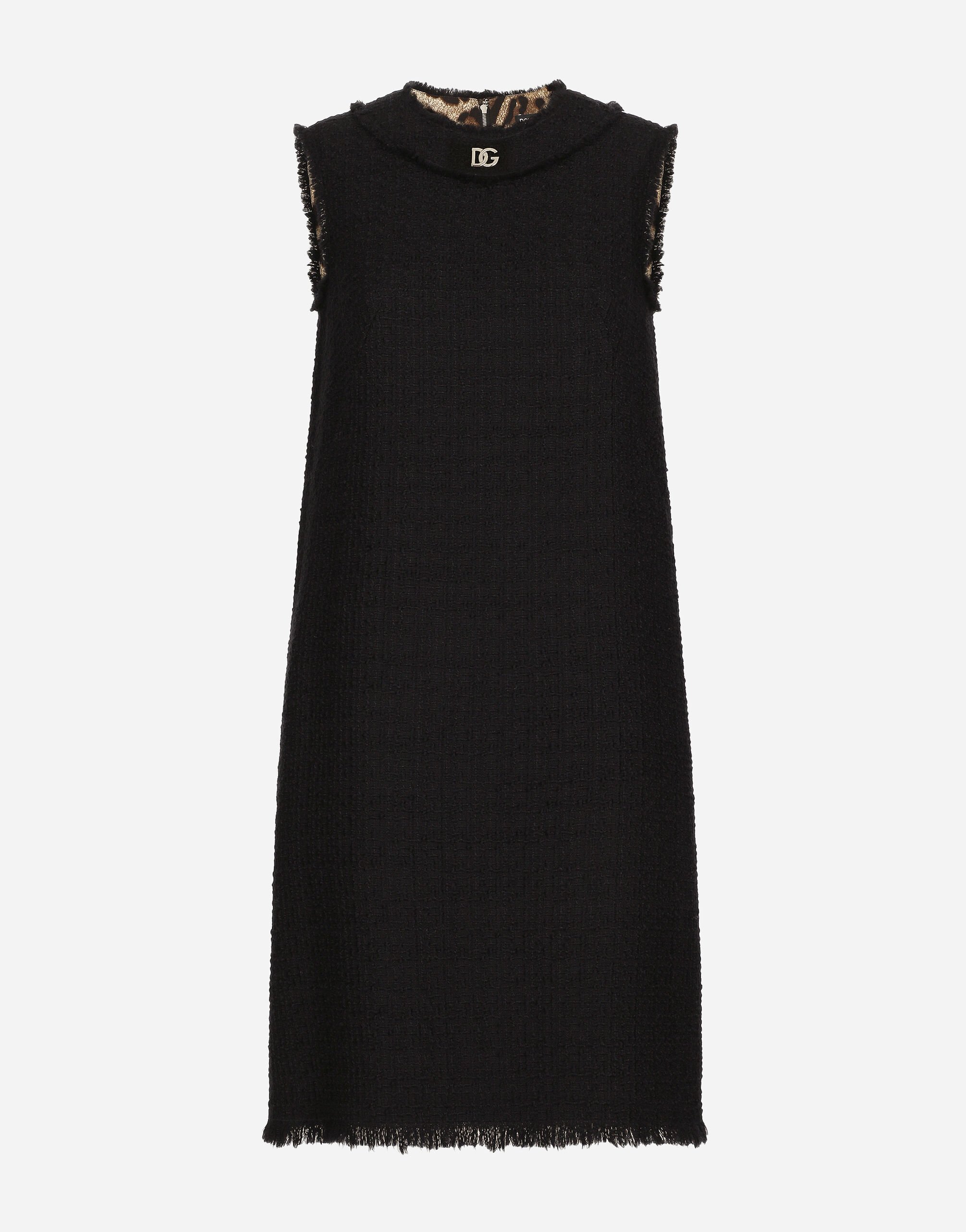 Dolce & Gabbana Vestido midi de tweed raschel con logotipo DG Blanco F5Q62TFU5T9