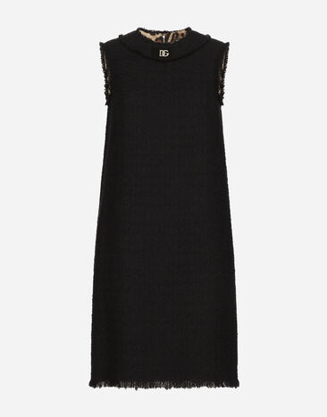 Dolce & Gabbana Raschel tweed calf-length dress with DG logo White F5P62TGDB8O