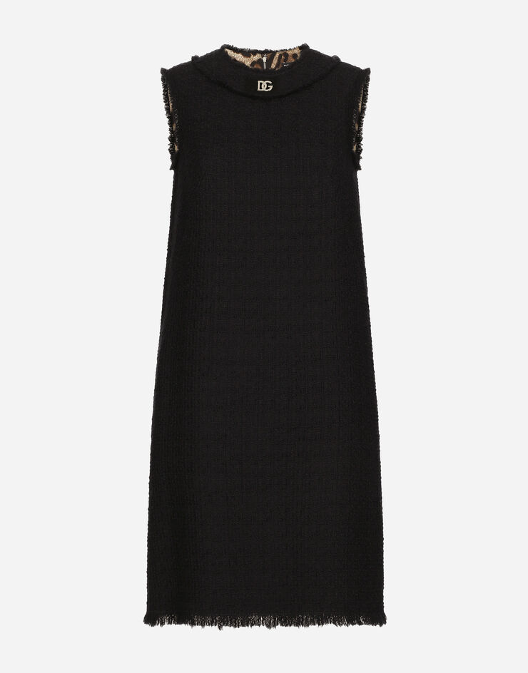 Dolce & Gabbana Midikleid aus Raschel-Tweed mit DG-Logo Schwarz F6ARUTFMMHN
