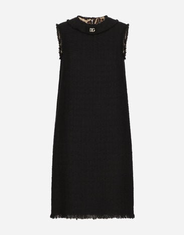 Dolce & Gabbana Vestido midi de tweed raschel con logotipo DG Blanco F5Q62TFU5T9