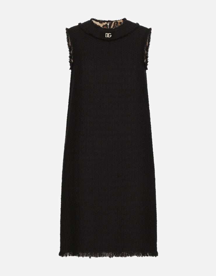 Dolce & Gabbana Платье миди из твида рашель с логотипом DG черный F6ARUTFMMHN