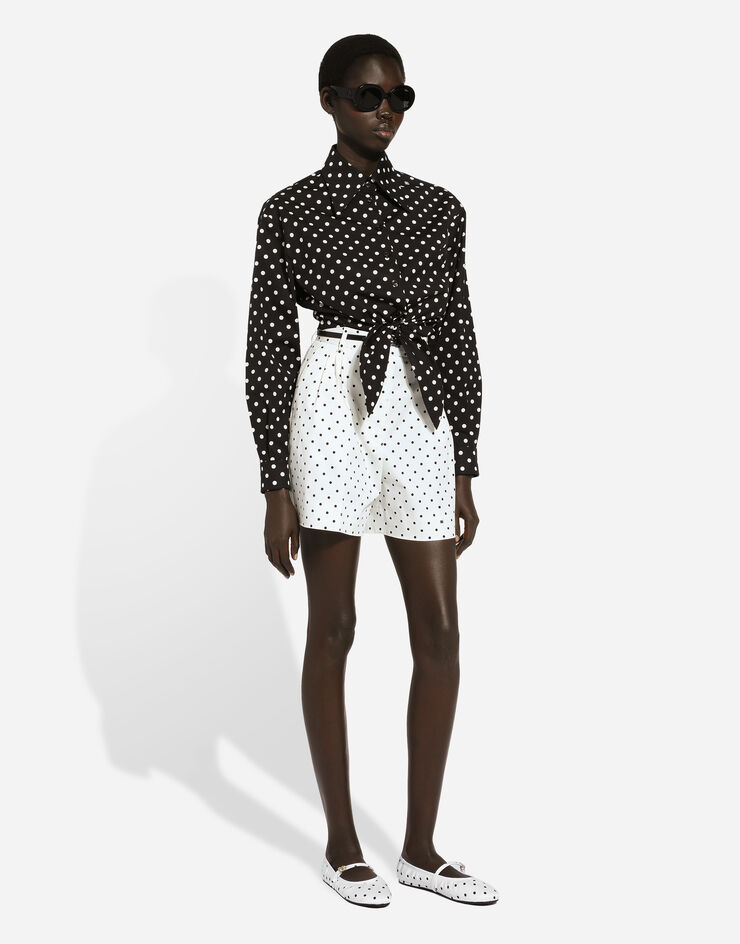 Dolce & Gabbana Cropped cotton poplin shirt with knot detail and polka-dot print Print F5P61TFSFNR