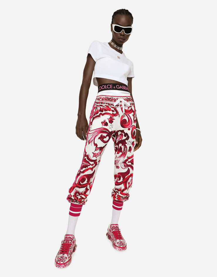 Dolce&Gabbana Pantaloni jogging in cady stampa maiolica Multicolore FTCX2TFPIAI