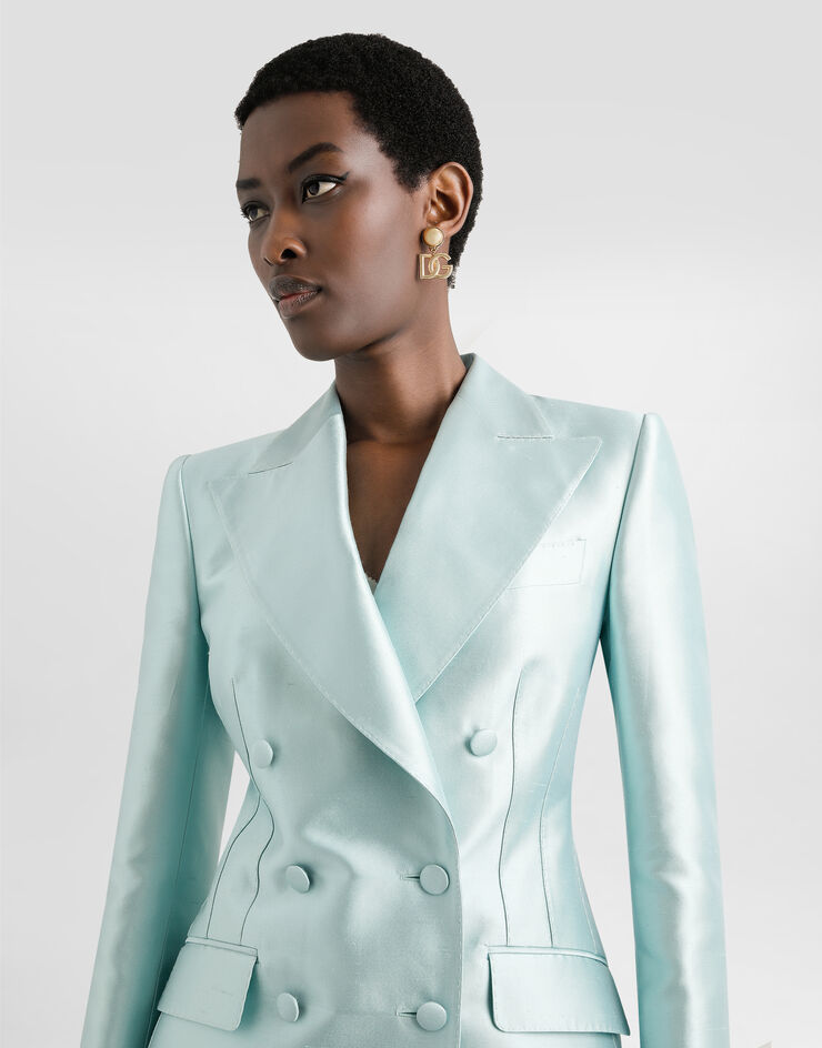 Dolce & Gabbana Double-breasted jacket in shantung silk Blue F29QFTFU1JK