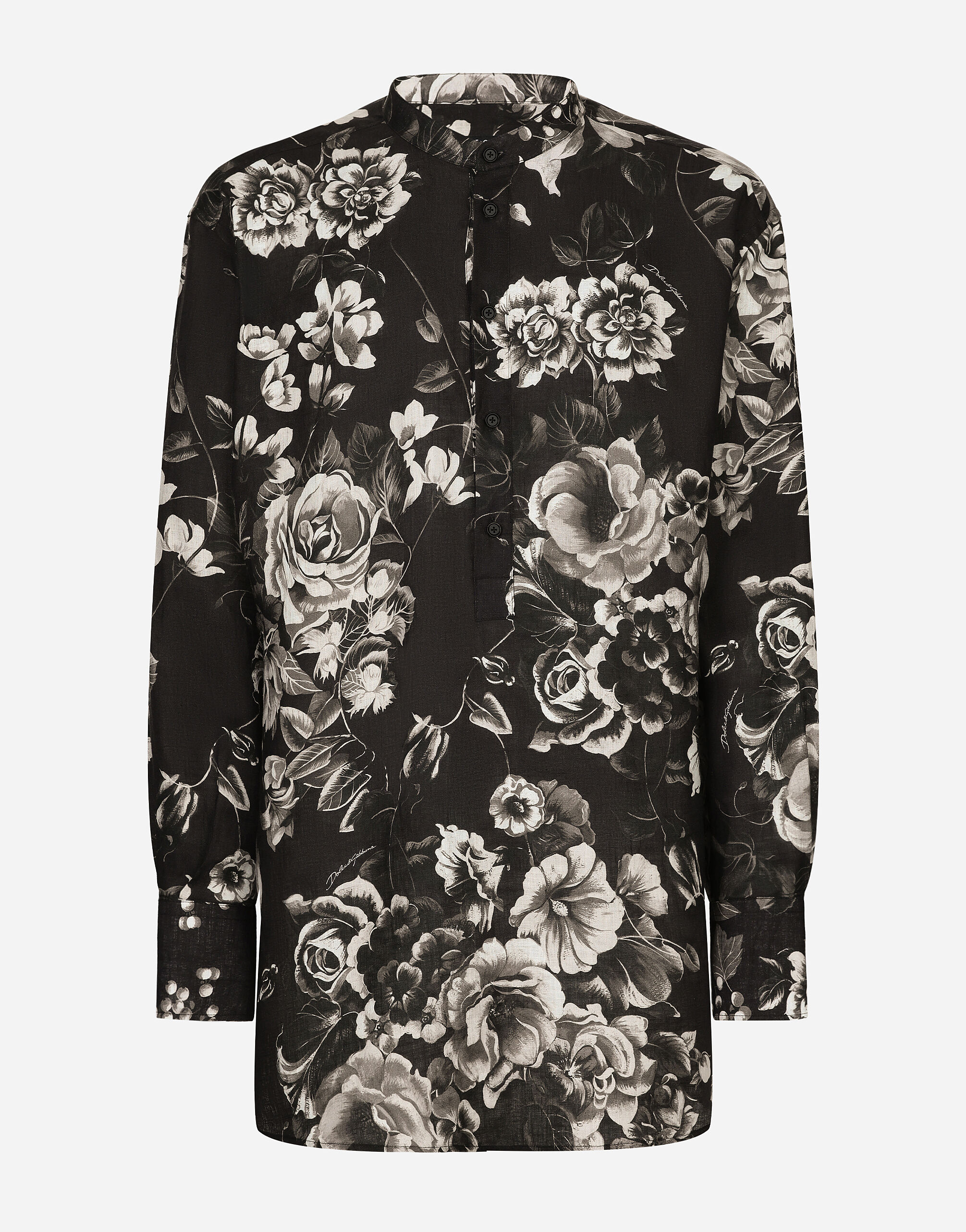 Dolce & Gabbana Chemise oversize en lin à imprimé fleurs Imprimé G5JM8TFS4HS