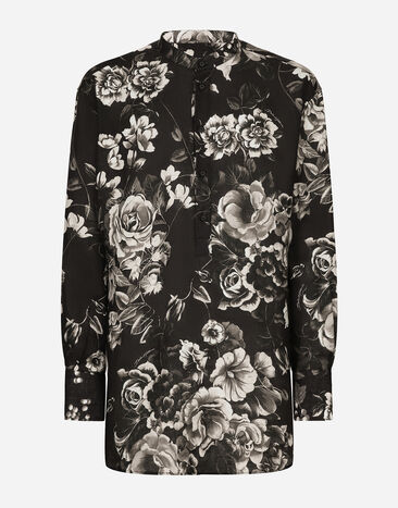 Dolce & Gabbana Oversize linen shirt with floral print Print G5JH9THI1S6
