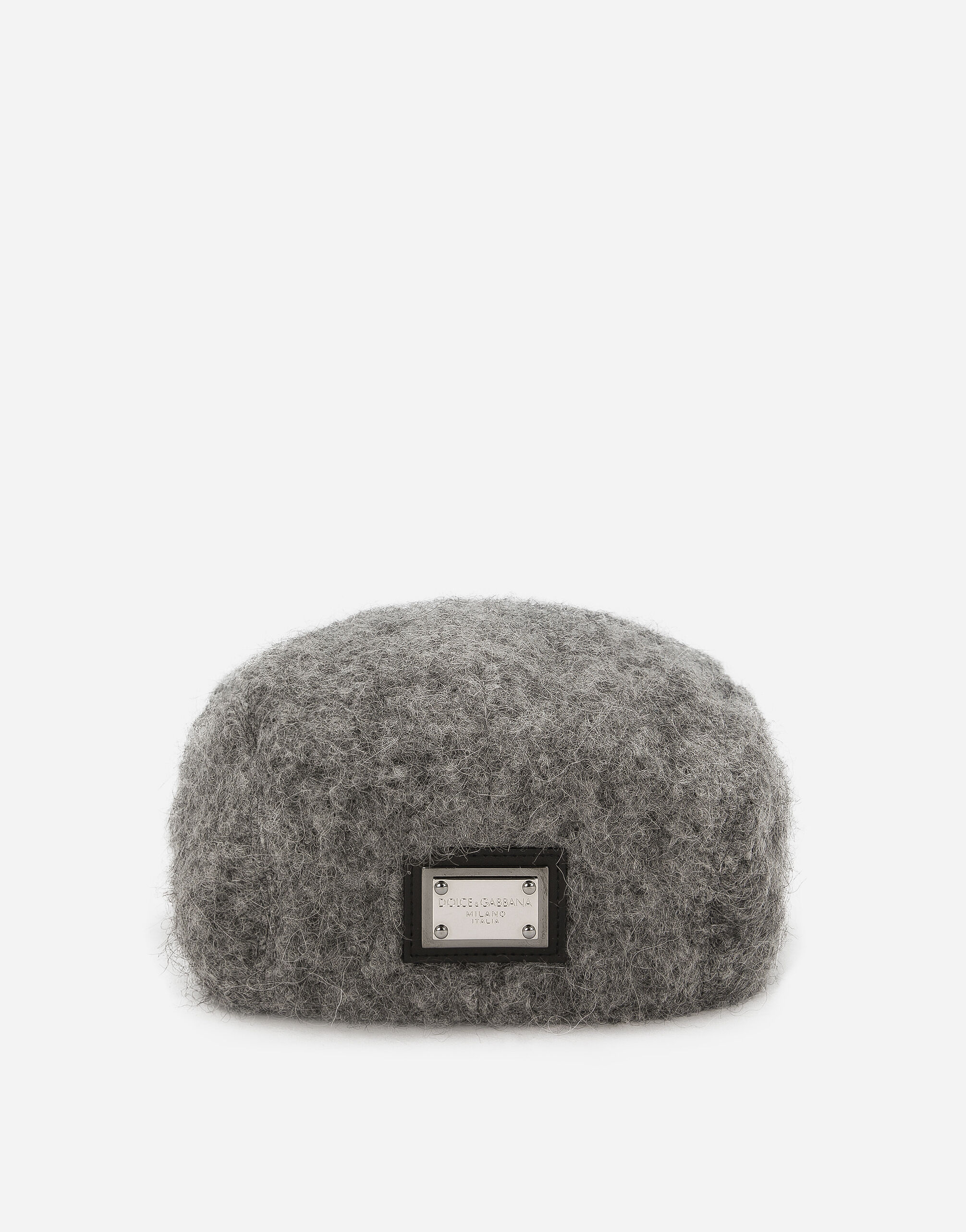 Mohair wool flat cap with logo tag en Gris pour homme Dolce Gabbana