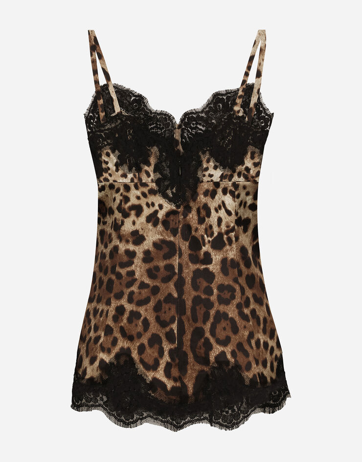 Dolce & Gabbana Top en satin à imprimé léopard et intarsias en dentelle Imprimé Animalier F72K9TFSAXY